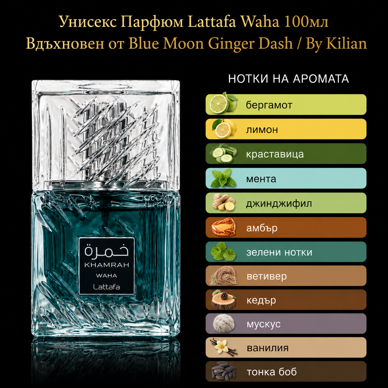 Lattafa Khamrah Waha EDP 100 мл. - Унисекс Вдъхновен от Blue Moon Ginger Dash / By Kilian